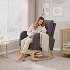 COZONY Fauteuil à bascule moderne aux couleurs Morandi, avec poche latérale, chaise planeur rembourrée en lin, fauteuil à bascule d'appoint de 136 kg pour salon et chambre de bébé