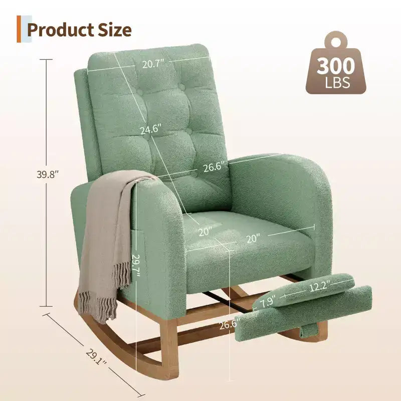 COZONY Fauteuil à bascule moderne aux couleurs Morandi, avec poche latérale, chaise planeur rembourrée en lin, fauteuil à bascule d'appoint de 136 kg pour salon et chambre de bébé