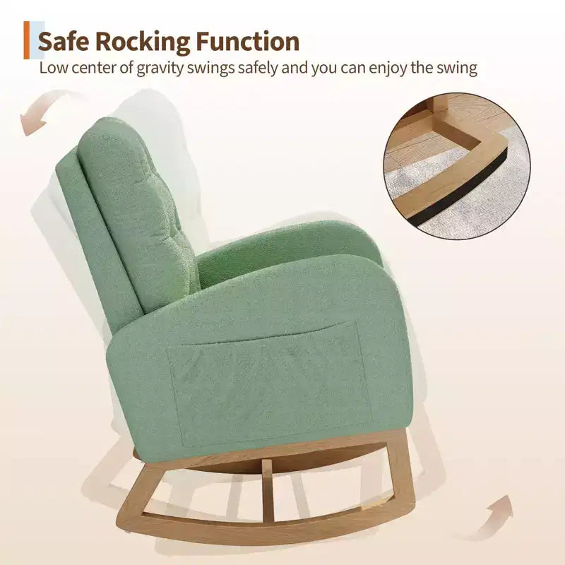 COZONY Fauteuil à bascule moderne aux couleurs Morandi, avec poche latérale, chaise planeur rembourrée en lin, fauteuil à bascule d'appoint de 136 kg pour salon et chambre de bébé