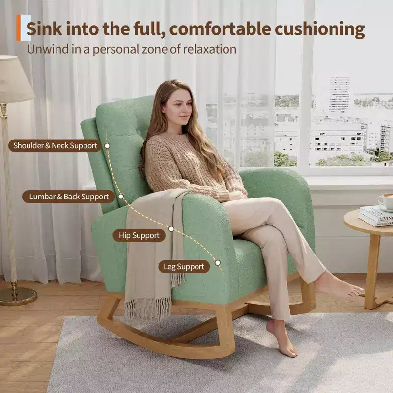 COZONY Fauteuil à bascule moderne aux couleurs Morandi, avec poche latérale, chaise planeur rembourrée en lin, fauteuil à bascule d'appoint de 136 kg pour salon et chambre de bébé