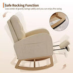 COZONY Fauteuil à bascule moderne aux couleurs Morandi, avec poche latérale, chaise planeur rembourrée en lin, fauteuil à bascule d'appoint de 136 kg pour salon et chambre de bébé
