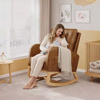 COZONY Fauteuil à bascule moderne aux couleurs Morandi, avec poche latérale, chaise planeur rembourrée en lin, fauteuil à bascule d'appoint de 136 kg pour salon et chambre de bébé