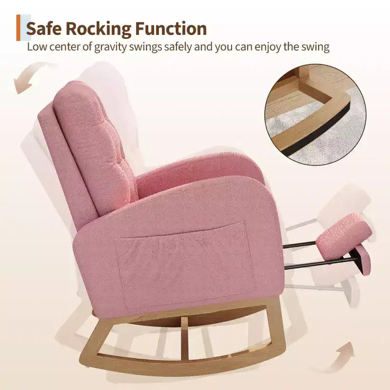 COZONY Fauteuil à bascule moderne aux couleurs Morandi, avec poche latérale, chaise planeur rembourrée en lin, fauteuil à bascule d'appoint de 136 kg pour salon et chambre de bébé