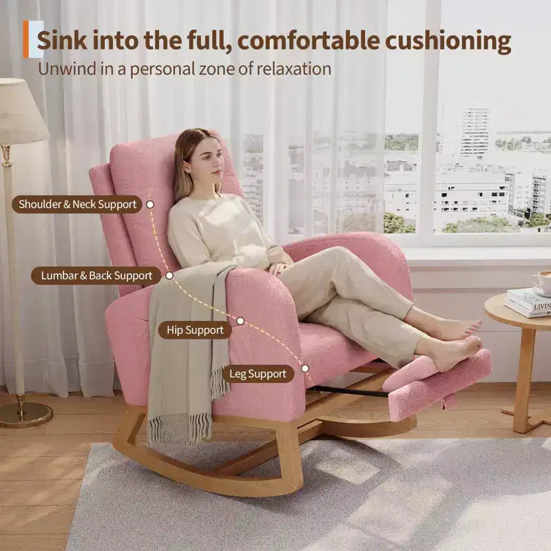 COZONY Fauteuil à bascule moderne aux couleurs Morandi, avec poche latérale, chaise planeur rembourrée en lin, fauteuil à bascule d'appoint de 136 kg pour salon et chambre de bébé