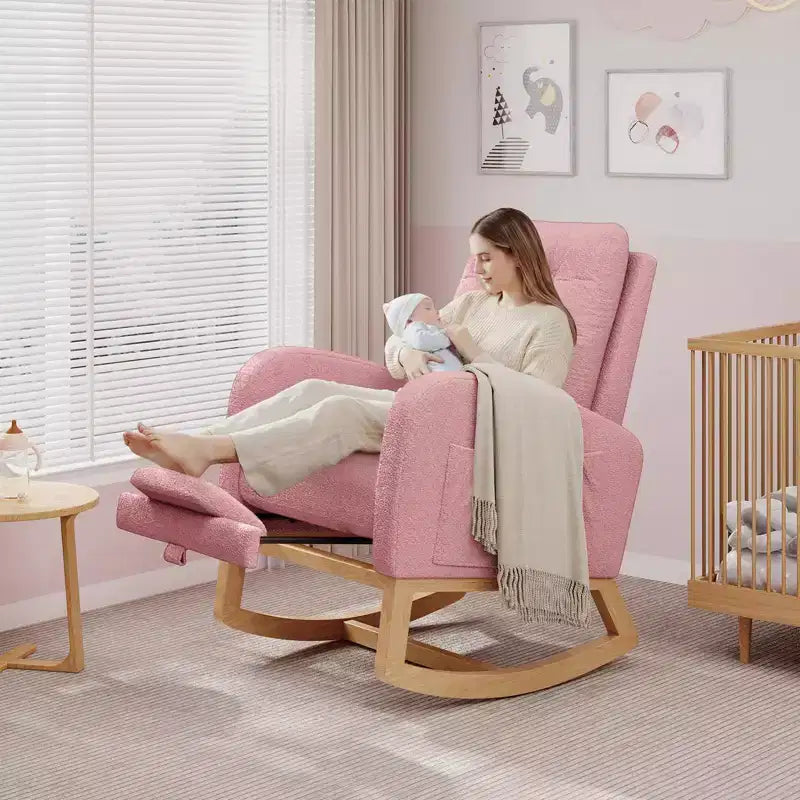 COZONY Fauteuil à bascule moderne aux couleurs Morandi, avec poche latérale, chaise planeur rembourrée en lin, fauteuil à bascule d'appoint de 136 kg pour salon et chambre de bébé
