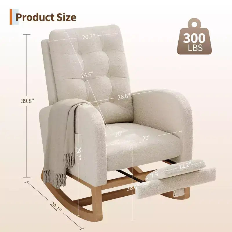 COZONY Fauteuil à bascule moderne aux couleurs Morandi, avec poche latérale, chaise planeur rembourrée en lin, fauteuil à bascule d'appoint de 136 kg pour salon et chambre de bébé