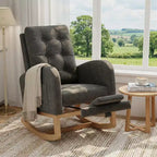 COZONY Fauteuil à bascule moderne aux couleurs Morandi, avec poche latérale, chaise planeur rembourrée en lin, fauteuil à bascule d'appoint de 136 kg pour salon et chambre de bébé