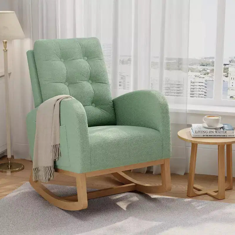 COZONY Fauteuil à bascule moderne aux couleurs Morandi, avec poche latérale, chaise planeur rembourrée en lin, fauteuil à bascule d'appoint de 136 kg pour salon et chambre de bébé