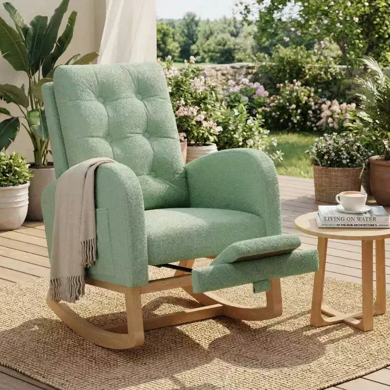 COZONY Fauteuil à bascule moderne aux couleurs Morandi, avec poche latérale, chaise planeur rembourrée en lin, fauteuil à bascule d'appoint de 136 kg pour salon et chambre de bébé