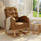 COZONY Fauteuil à bascule moderne aux couleurs Morandi, avec poche latérale, chaise planeur rembourrée en lin, fauteuil à bascule d'appoint de 136 kg pour salon et chambre de bébé
