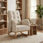 COZONY Fauteuil à bascule moderne aux couleurs Morandi, avec poche latérale, chaise planeur rembourrée en lin, fauteuil à bascule d'appoint de 136 kg pour salon et chambre de bébé