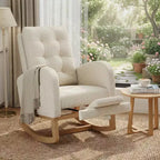 COZONY Fauteuil à bascule moderne aux couleurs Morandi, avec poche latérale, chaise planeur rembourrée en lin, fauteuil à bascule d'appoint de 136 kg pour salon et chambre de bébé