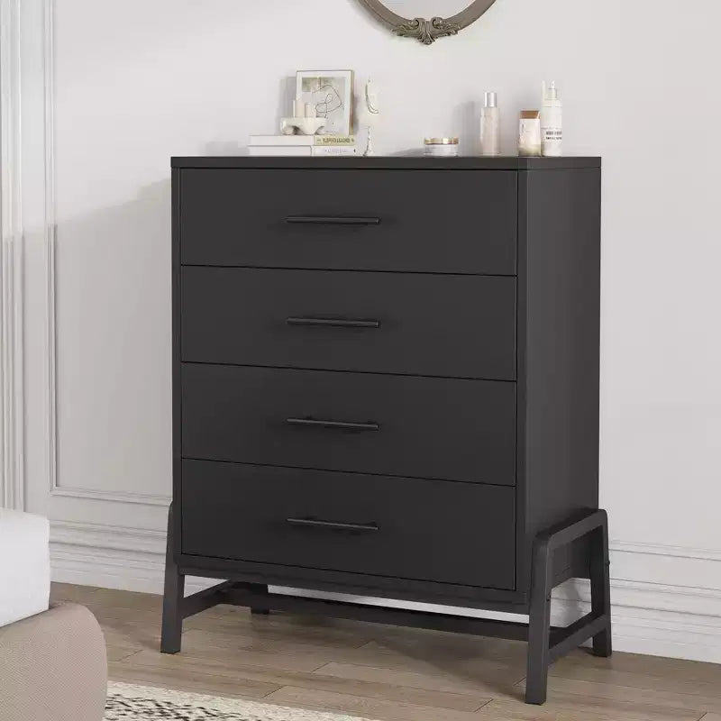 Dresser, 4 Drawer 38.6 Tall Chest of Drawers, Freestanding Wooden Storage for Bedroom, Black