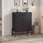Commode, 4 tiroirs, 98 cm de haut, meuble de rangement en bois autoportant pour chambre à coucher, noir