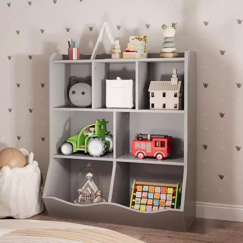 Meuble de rangement pour jouets, lot de 2 étagères à livres pour enfants en bois à 7 casiers avec 3 tiroirs, meuble à jouets à 3 niveaux