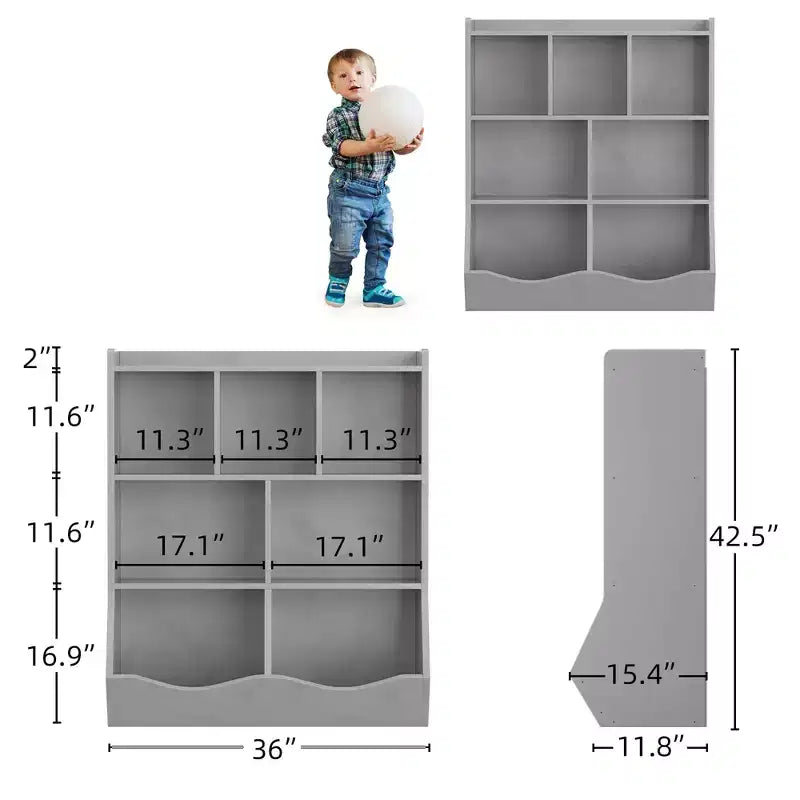 Meuble de rangement pour jouets, lot de 2 étagères à livres pour enfants en bois à 7 casiers avec 3 tiroirs, meuble à jouets à 3 niveaux