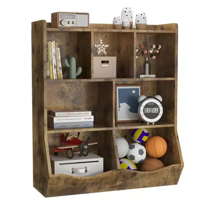 Meuble de rangement pour jouets, lot de 2 étagères à livres pour enfants en bois à 7 casiers avec 3 tiroirs, meuble à jouets à 3 niveaux
