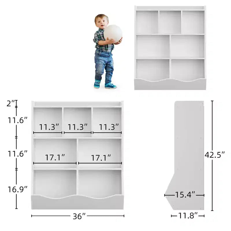 Meuble de rangement pour jouets, lot de 2 étagères à livres pour enfants en bois à 7 casiers avec 3 tiroirs, meuble à jouets à 3 niveaux