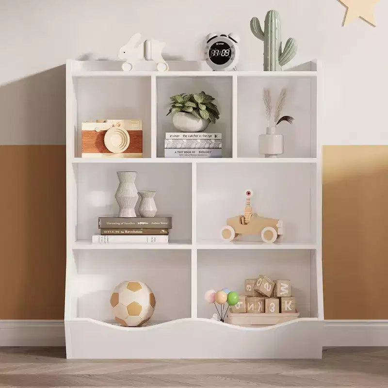Meuble de rangement pour jouets, lot de 2 étagères à livres pour enfants en bois à 7 casiers avec 3 tiroirs, meuble à jouets à 3 niveaux