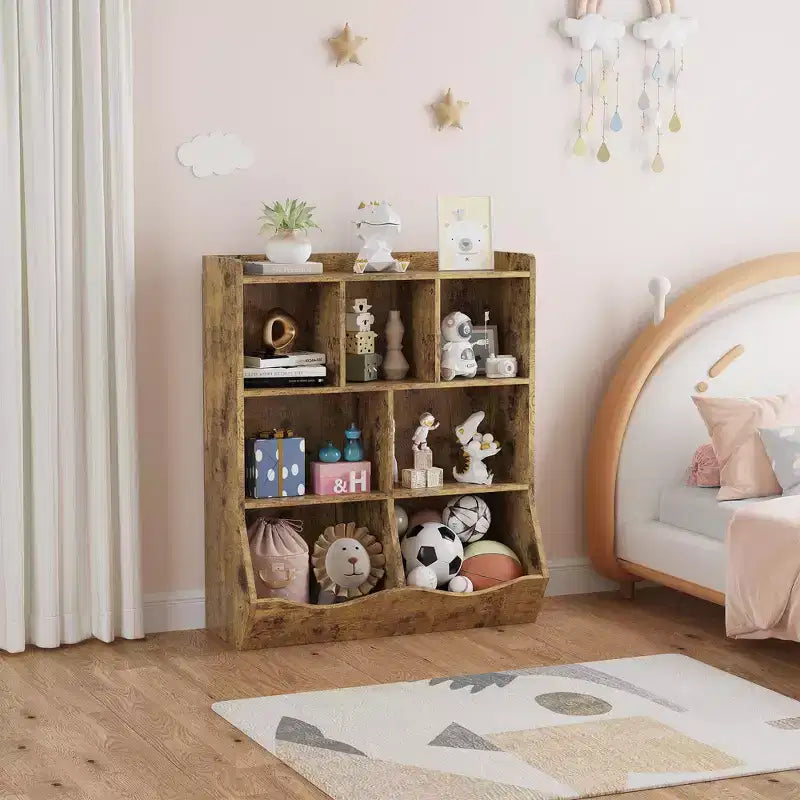 Meuble de rangement pour jouets, lot de 2 étagères à livres pour enfants en bois à 7 casiers avec 3 tiroirs, meuble à jouets à 3 niveaux