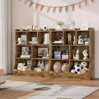 Toy Storage Organizer, 2 Set 7-Cubby Large Kids Wood Bookcase with 3 Drawers, 3-Tier Toy Cabinet