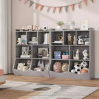 Meuble de rangement pour jouets, lot de 2 étagères à livres pour enfants en bois à 7 casiers avec 3 tiroirs, meuble à jouets à 3 niveaux