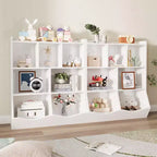 Meuble de rangement pour jouets, lot de 2 étagères à livres pour enfants en bois à 7 casiers avec 3 tiroirs, meuble à jouets à 3 niveaux