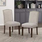 Chaises de salle à manger GDFStudio Bennett au design classique moderne, avec assise et dossier en tissu texturé et clous décoratifs (Lot de 2)