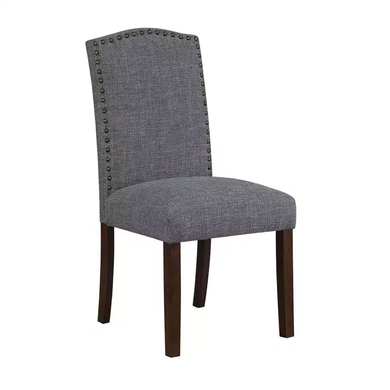 Chaises de salle à manger GDFStudio Bennett au design classique moderne, avec assise et dossier en tissu texturé et clous décoratifs (Lot de 2)