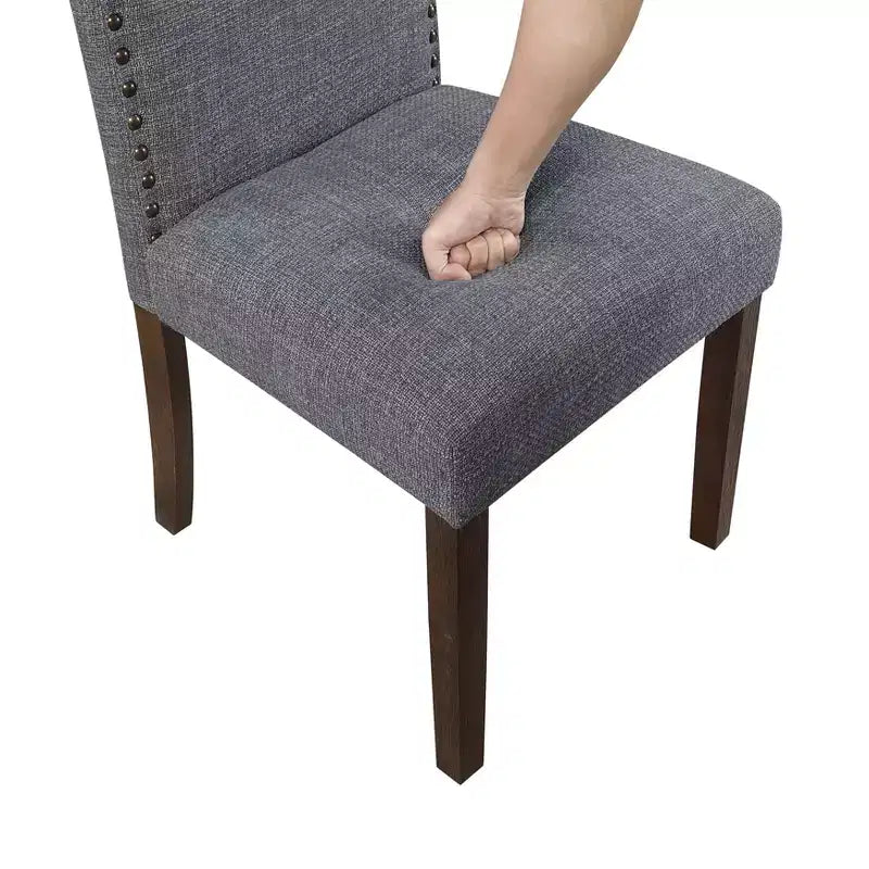 Chaises de salle à manger GDFStudio Bennett au design classique moderne, avec assise et dossier en tissu texturé et clous décoratifs (Lot de 2)