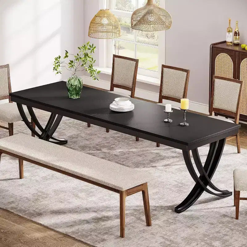 Lantine 78-Inch Rectangular Dining Table for 6-8, Large Wood Farmhouse Dinner Table for Kitchen Dining Room, Black, Only Table