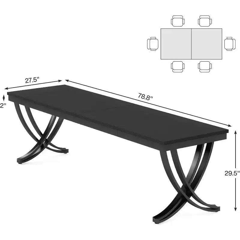 Table à manger rectangulaire Lantine de 78 pouces pour 6 à 8 personnes, grande table de ferme en bois pour cuisine et salle à manger, noire, table uniquement