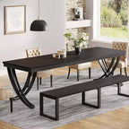 Table à manger rectangulaire Lantine de 78 pouces pour 6 à 8 personnes, grande table de ferme en bois pour cuisine et salle à manger, noire, table uniquement