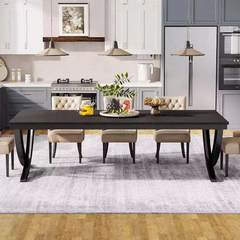 Table à manger rectangulaire Lantine de 78 pouces pour 6 à 8 personnes, grande table de ferme en bois pour cuisine et salle à manger, noire, table uniquement