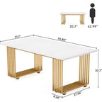 Table à manger moderne Lantine de 180 cm pour 6-8 personnes, longue table de cuisine blanche avec pieds en métal doré pour les réunions de famille