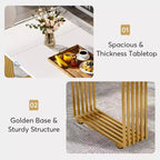 Table à manger moderne Lantine de 180 cm pour 6-8 personnes, longue table de cuisine blanche avec pieds en métal doré pour les réunions de famille