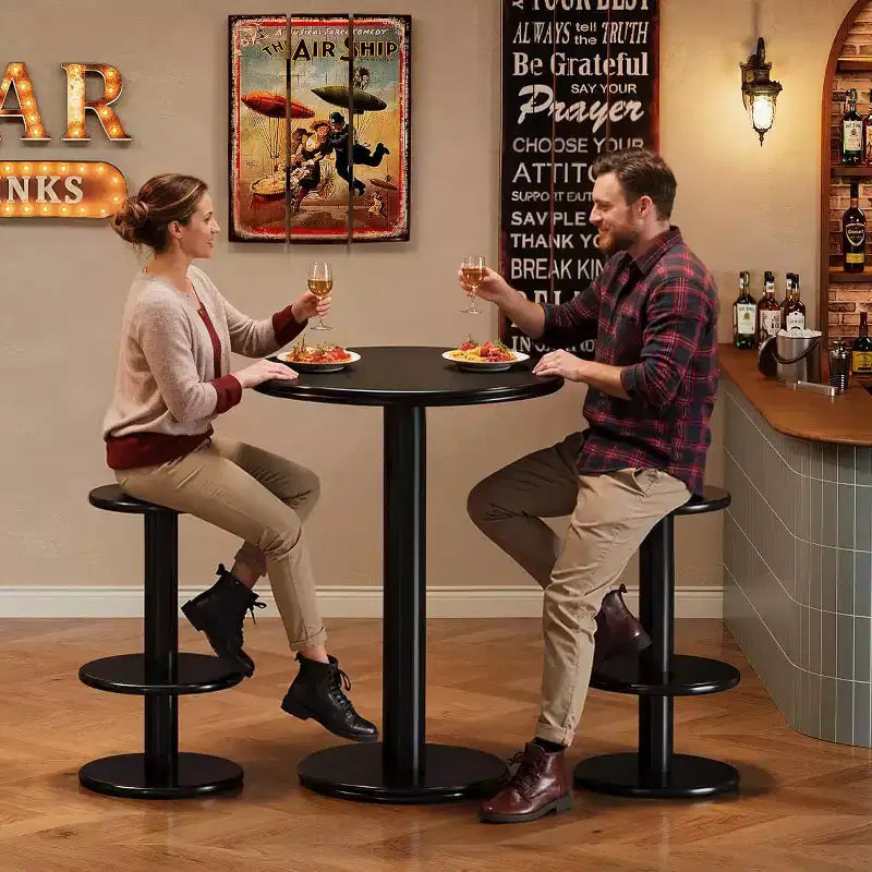Lantine 39.4-Inch H Round Bar Table Set, Modern Black Bistro Pub Table with 2 Barstools for Kitchen, Living Room, Apartment
