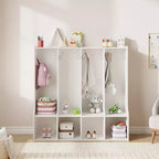 Casier vestiaire de classe à 4 sections avec 8 compartiments, meuble de rangement en bois avec 8 crochets, casiers de classe pour la maison, le bureau, l'école, la salle de sport