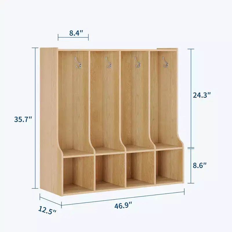 Casier vestiaire de classe à 4 sections avec 8 compartiments, meuble de rangement en bois avec 8 crochets, casiers de classe pour la maison, le bureau, l'école, la salle de sport