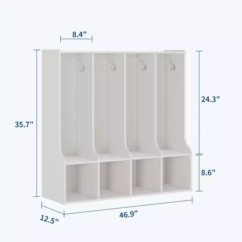 Casier vestiaire de classe à 4 sections avec 8 compartiments, meuble de rangement en bois avec 8 crochets, casiers de classe pour la maison, le bureau, l'école, la salle de sport