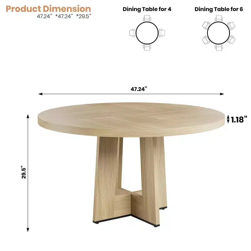 Table à manger ronde de 47 pouces pour 4 à 6 personnes - Table de cuisine circulaire pour salon, cuisine, appartement