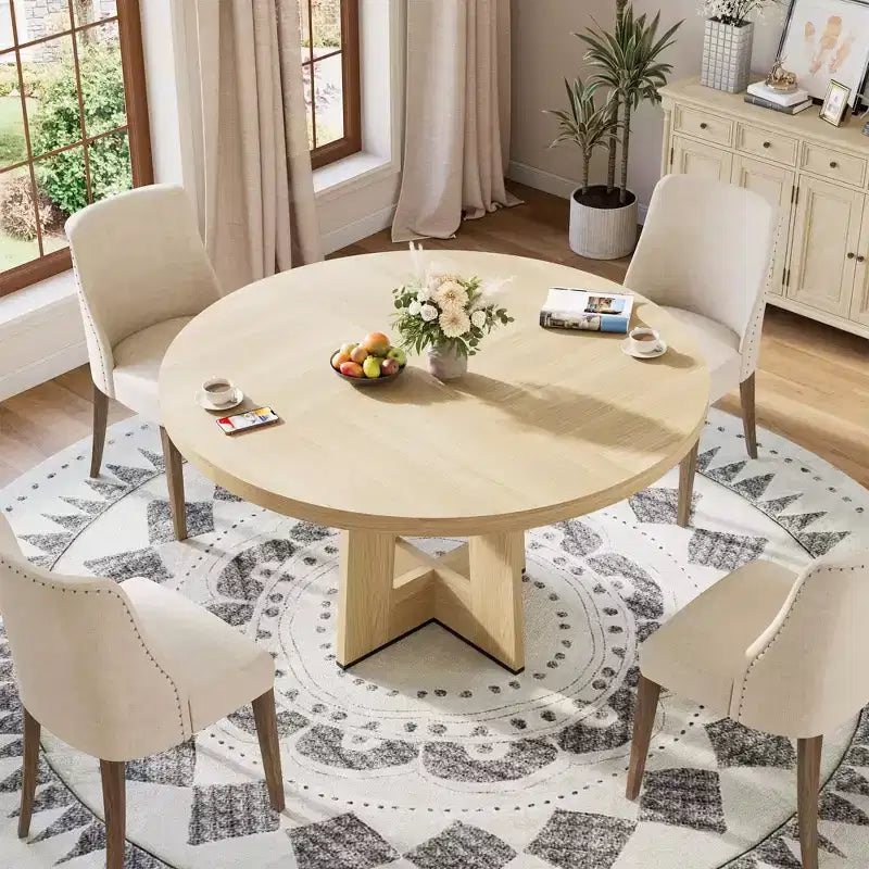 Table à manger ronde de 47 pouces pour 4 à 6 personnes - Table de cuisine circulaire pour salon, cuisine, appartement