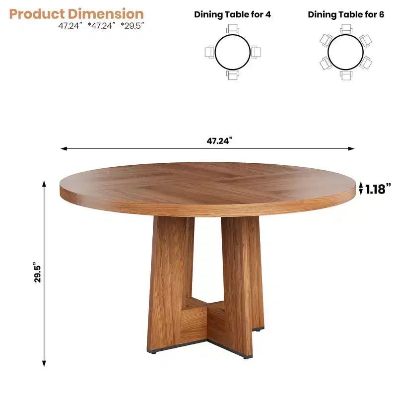 Table à manger ronde de 47 pouces pour 4 à 6 personnes - Table de cuisine circulaire pour salon, cuisine, appartement