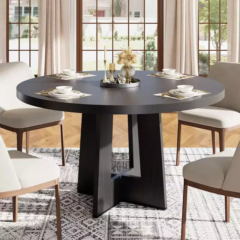 Table à manger ronde de 47 pouces pour 4 à 6 personnes - Table de cuisine circulaire pour salon, cuisine, appartement
