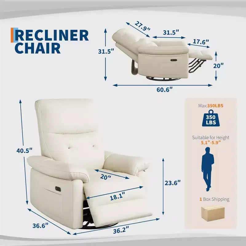 Fauteuil inclinable, planeur berçant pivotant à 270°, tissu d'ameublement et dossier capitonné, chaise ergonomique pour chambre d'enfant ou salon