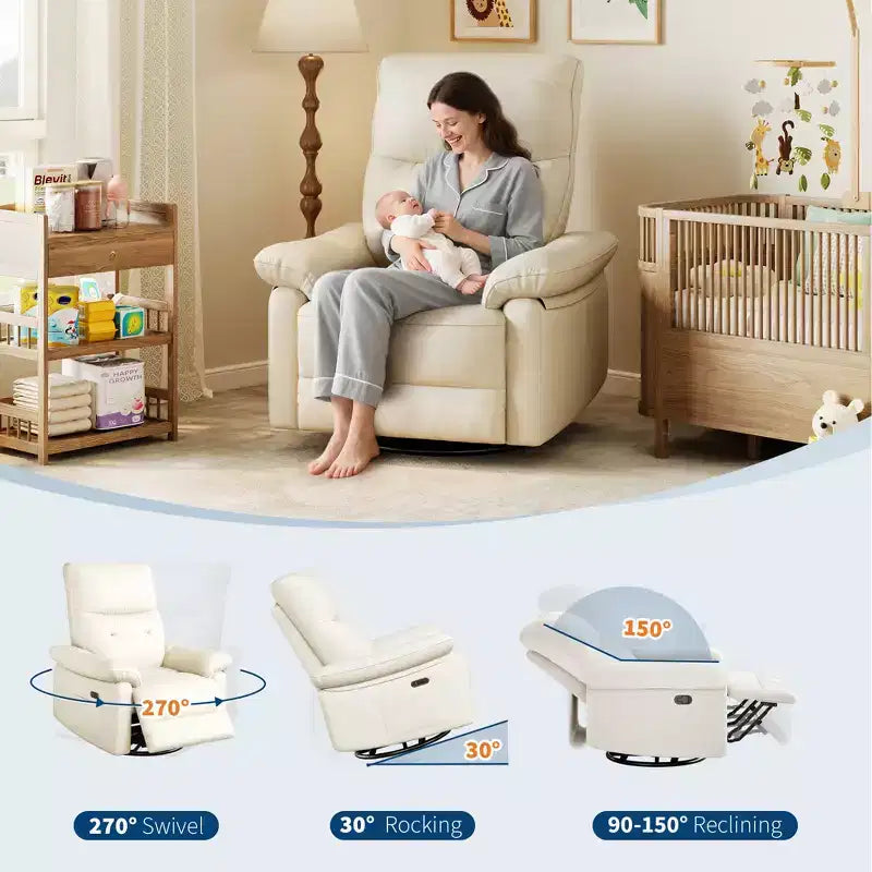 Fauteuil inclinable, planeur berçant pivotant à 270°, tissu d'ameublement et dossier capitonné, chaise ergonomique pour chambre d'enfant ou salon