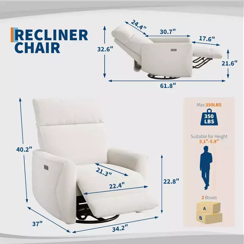 Fauteuil inclinable, pivotant et à bascule, canapé simple en tissu rembourré, fauteuil simple ergonomique à dossier haut, pour salon, chambre à coucher