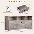 Commode, chiffonnier 6 tiroirs de 160 cm avec lumières RVB et prise de courant, meuble TV en bois avec étagères ouvertes