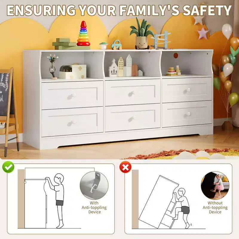 Commode, chiffonnier 6 tiroirs de 160 cm avec lumières RVB et prise de courant, meuble TV en bois avec étagères ouvertes