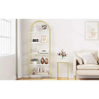 Étagère arquée à 5 niveaux, 180 cm de haut, rangement autoportant, doré et blanc, pour salon, chambre, bureau